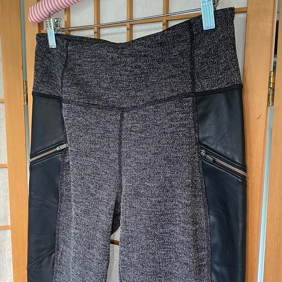Athleta Herringbone Luxe Metro Drifter Leggings Faux Leather Accents SZ M - Picture 5 of 13